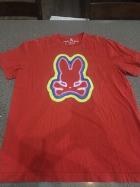 Psycho Bunny Red Tee with Neon Multicolor Logo
